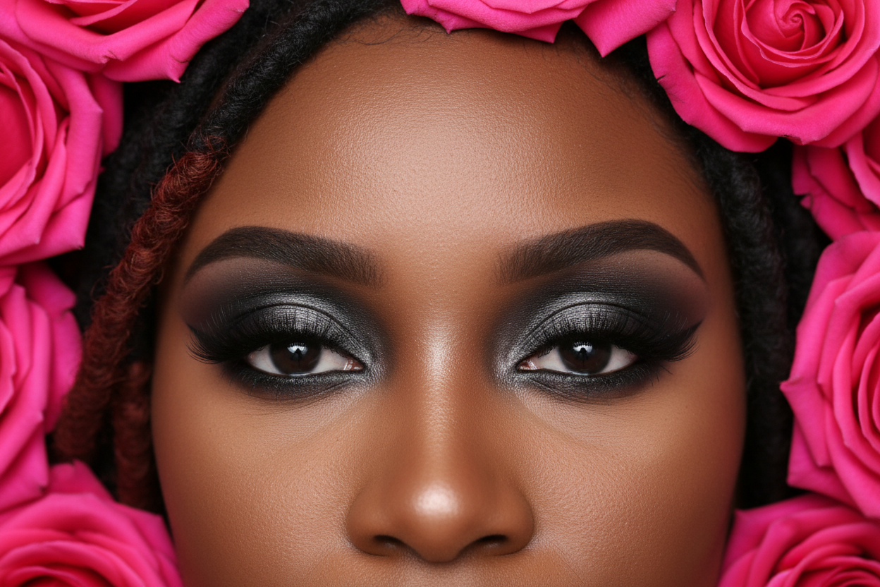 please shoe close up of the eyes and change the roses to all hot pink